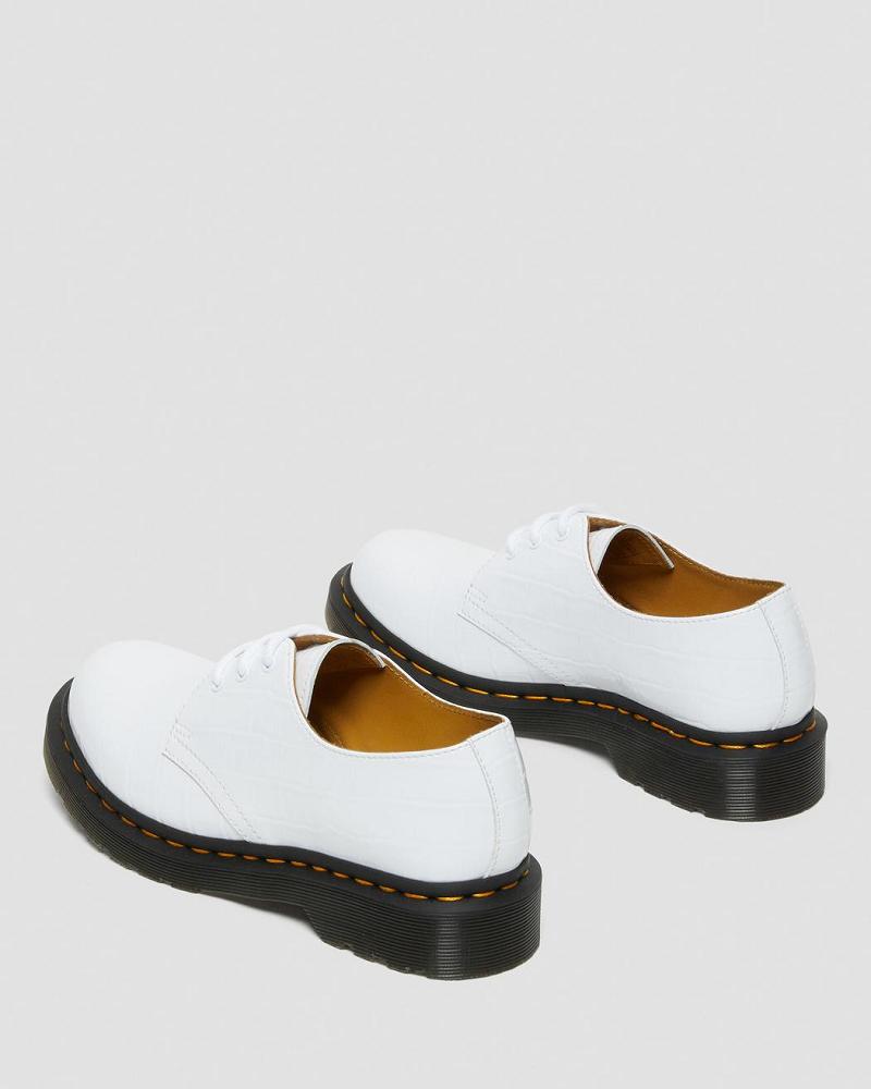 Dr Martens 1461 Lak Croc Emboss Læder Oxford Sko Dame Hvide | DK 361HAP